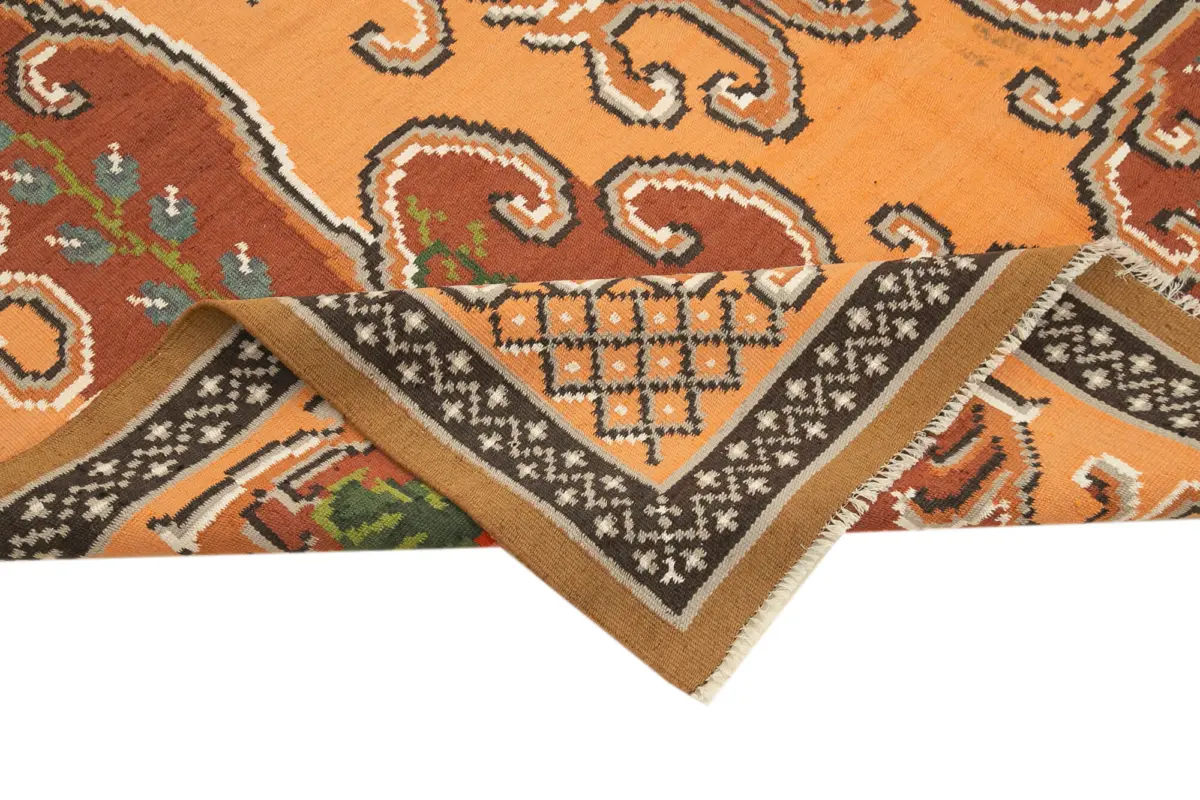 Moldovian Klasik Göbekli Kahverengi Pamuk Üzerine Yün El Dokuma Kilim-175x283 - Görsel 6