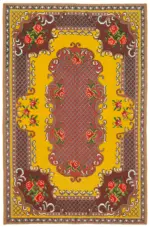 Moldovian Klasik Göbekli Kırmızı Pamuk Üzerine Yün El Dokuma Kilim-173x263