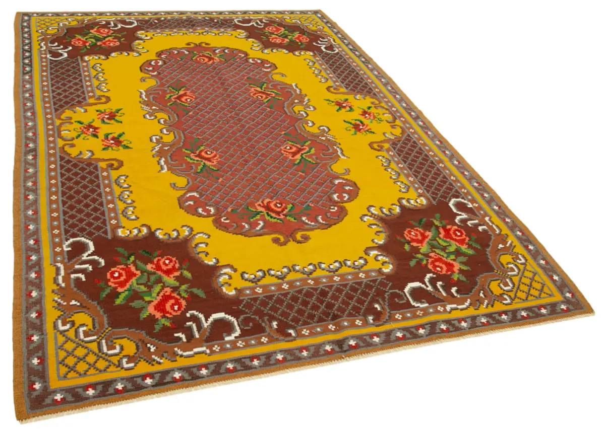 Moldovian Klasik Göbekli Kırmızı Pamuk Üzerine Yün El Dokuma Kilim-173x263 - Görsel 2