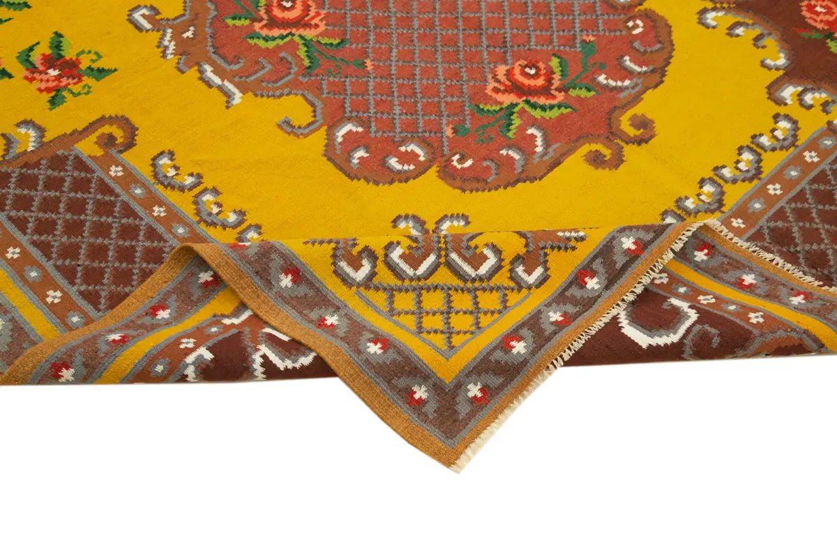 Moldovian Klasik Göbekli Kırmızı Pamuk Üzerine Yün El Dokuma Kilim-173x263 - Görsel 6