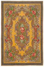 Moldovian Klasik Göbekli Kahverengi Pamuk Üzerine Yün El Dokuma Kilim-183x280