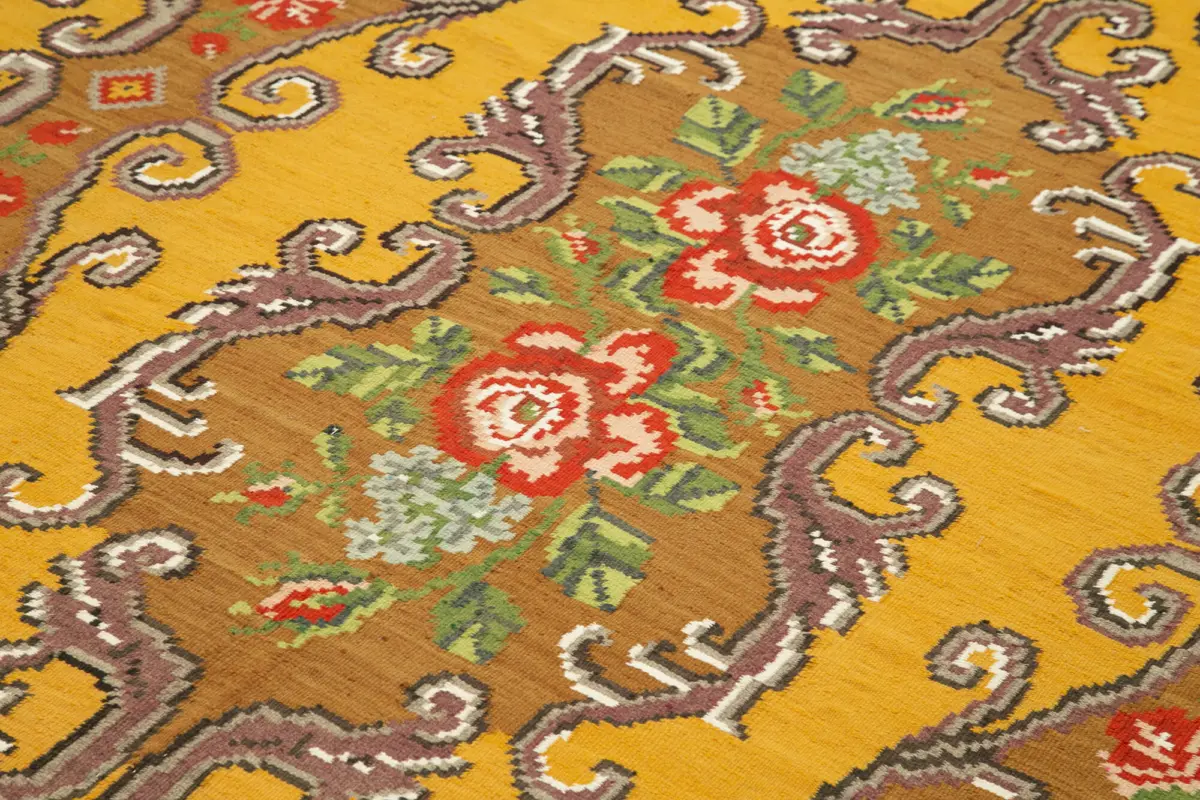 Moldovian Klasik Göbekli Kahverengi Pamuk Üzerine Yün El Dokuma Kilim-183x280 - Görsel 5