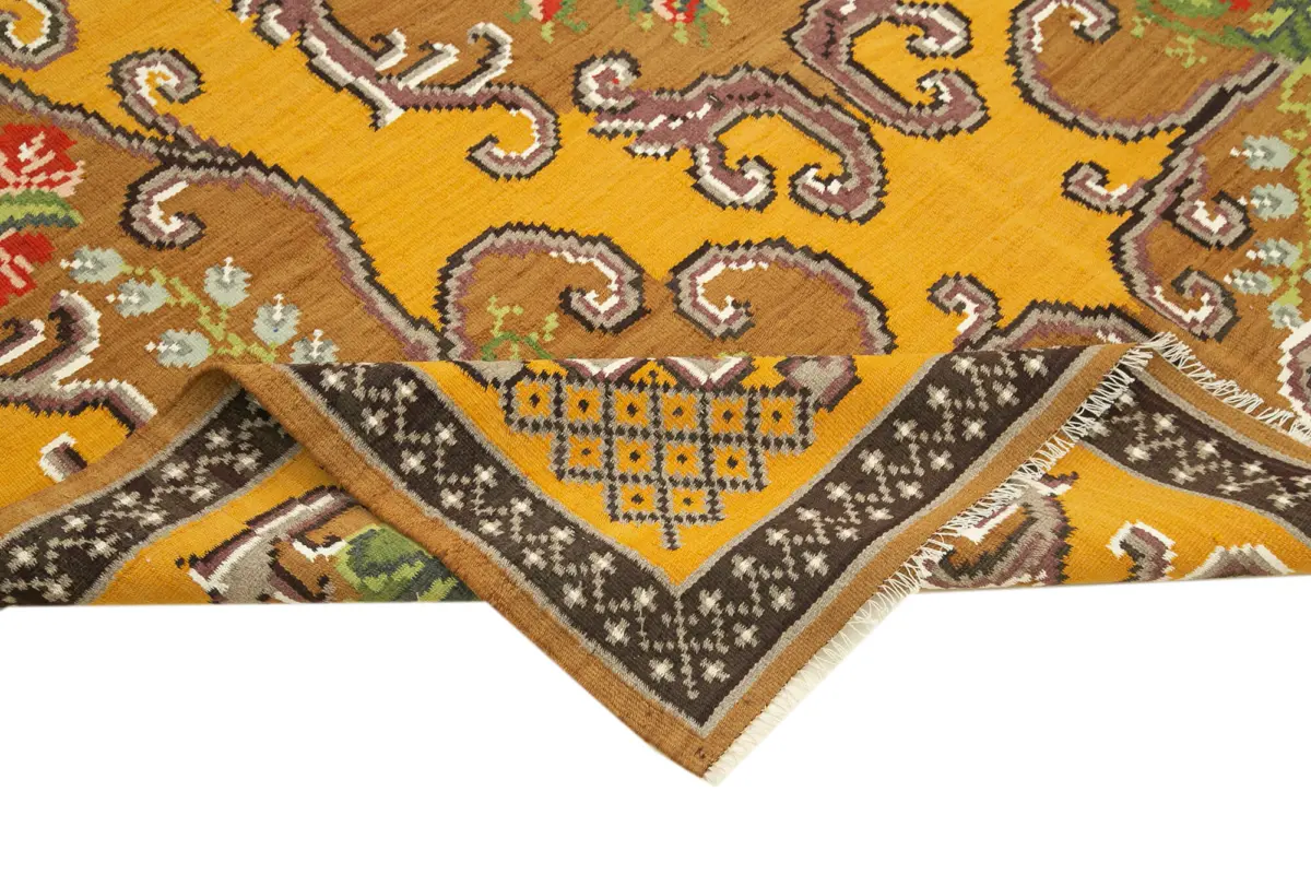 Moldovian Klasik Göbekli Kahverengi Pamuk Üzerine Yün El Dokuma Kilim-183x280 - Görsel 6