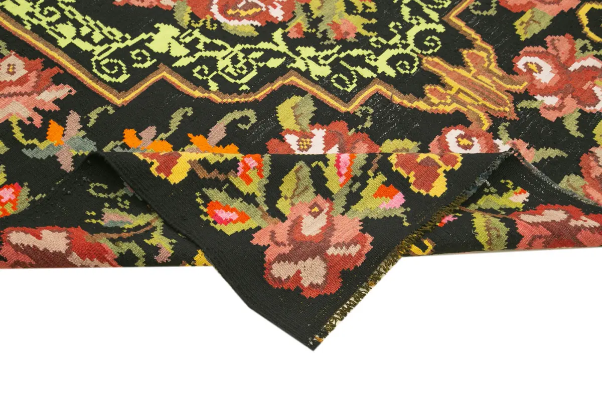 Moldovian Klasik Göbekli Siyah Pamuk Üzerine Yün El Dokuma Kilim-187x289 - Görsel 6
