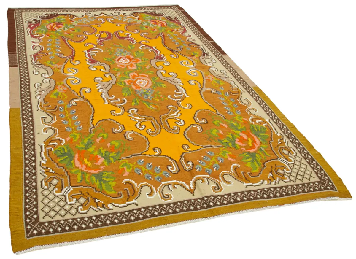 Moldovian Klasik Göbekli Kahverengi Pamuk Üzerine Yün El Dokuma Kilim-174x283 - Görsel 2