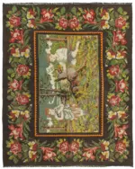 Moldovian Klasik Göbekli Siyah Pamuk Üzerine Yün El Dokuma Kilim-192x240