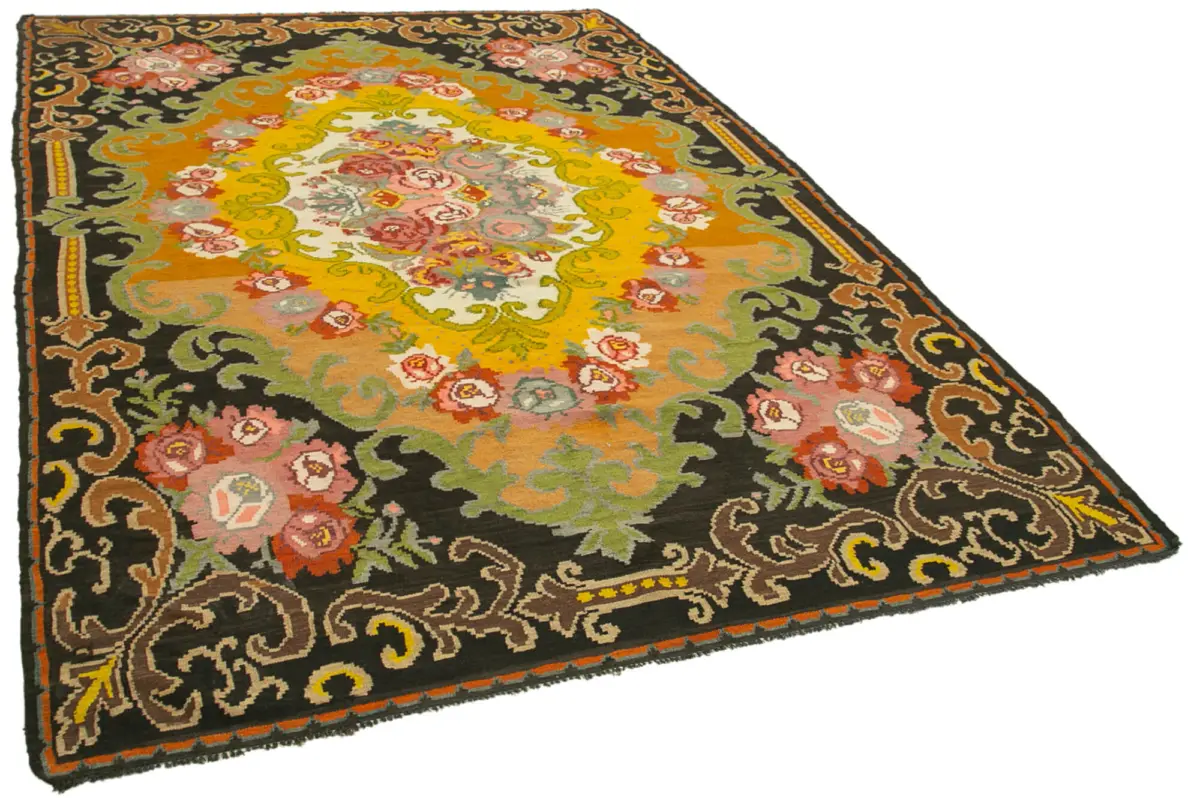 Moldovian Klasik Göbekli Siyah Pamuk Üzerine Yün El Dokuma Kilim-208x330 - Görsel 2