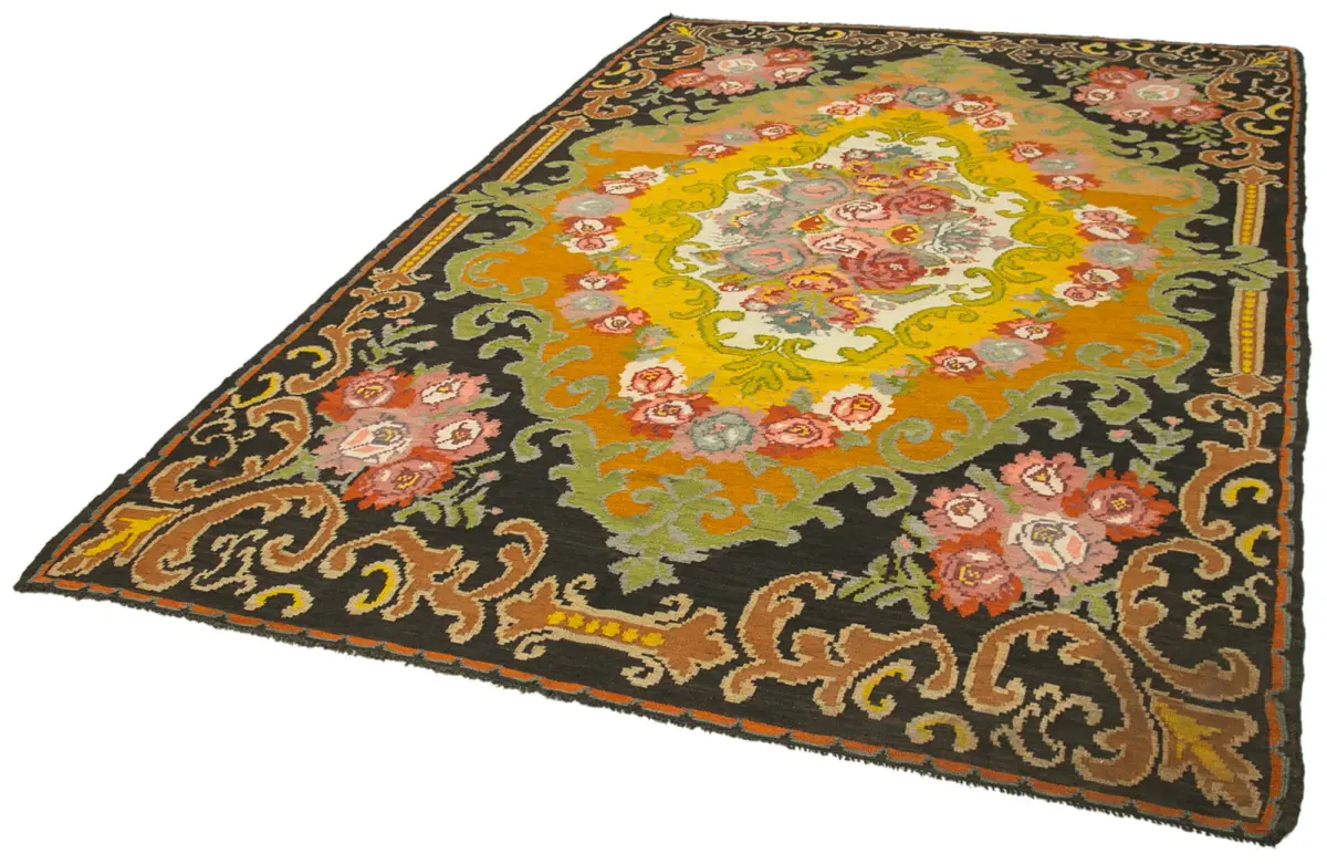 Moldovian Klasik Göbekli Siyah Pamuk Üzerine Yün El Dokuma Kilim-208x330 - Görsel 3