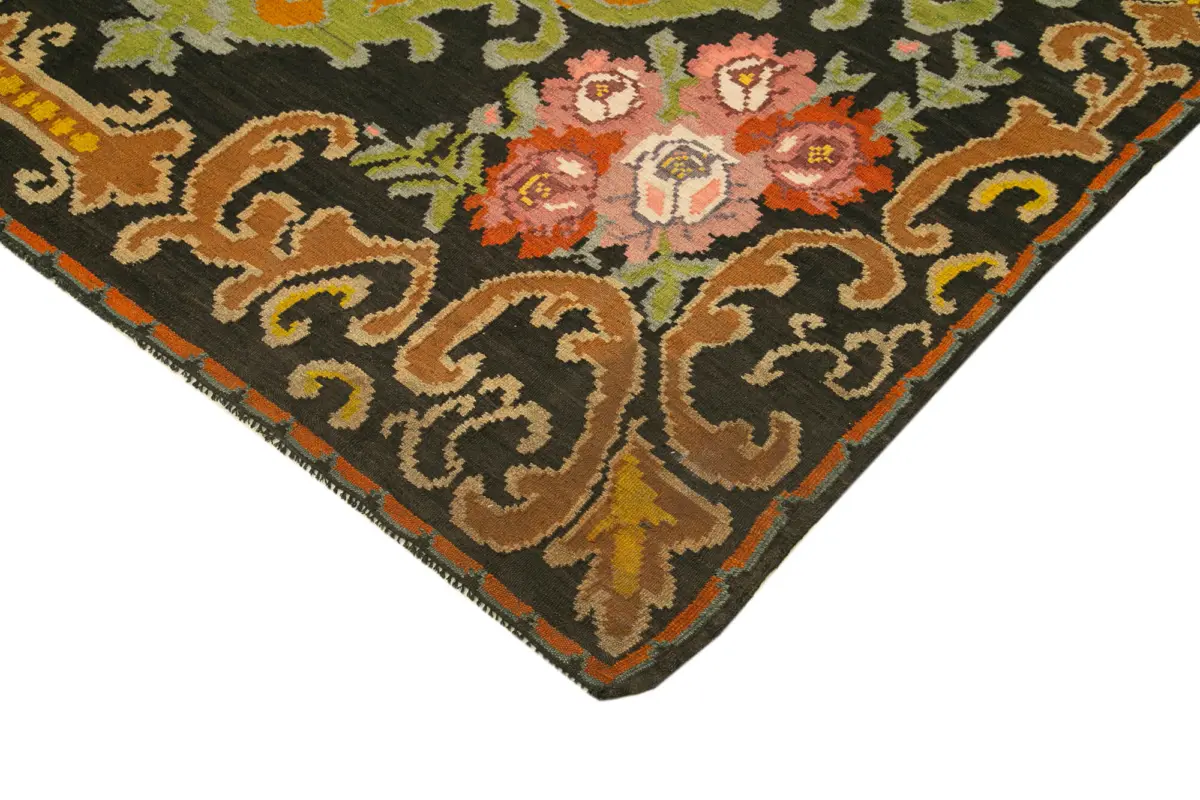 Moldovian Klasik Göbekli Siyah Pamuk Üzerine Yün El Dokuma Kilim-208x330 - Görsel 4