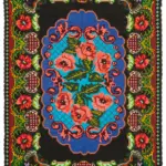 Moldovian Klasik Göbekli Siyah Pamuk Üzerine Yün El Dokuma Kilim-200x296
