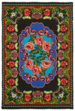 Moldovian Klasik Göbekli Siyah Pamuk Üzerine Yün El Dokuma Kilim-200x296