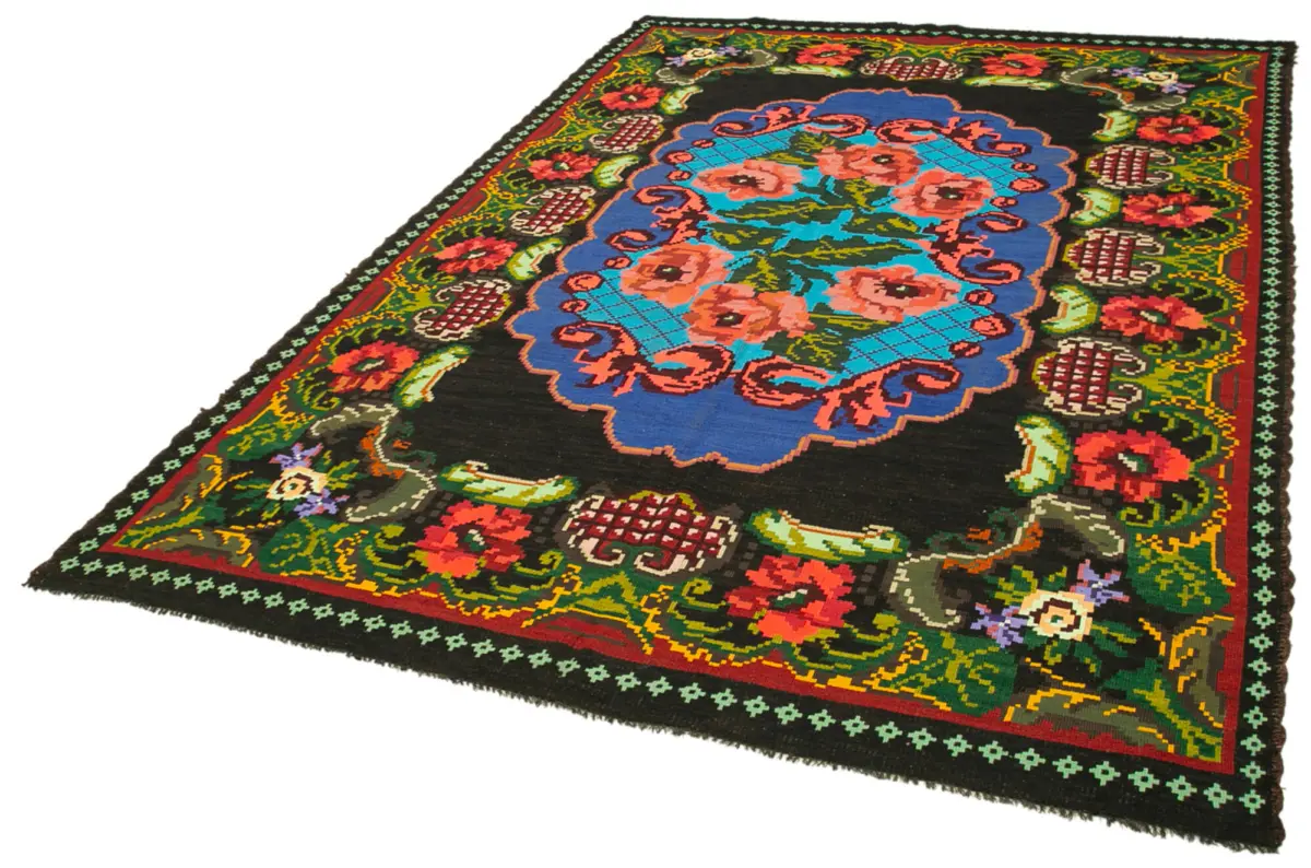 Moldovian Klasik Göbekli Siyah Pamuk Üzerine Yün El Dokuma Kilim-200x296 - Görsel 3