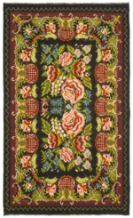 Moldovian Klasik Göbekli Siyah Pamuk Üzerine Yün El Dokuma Kilim-187x302