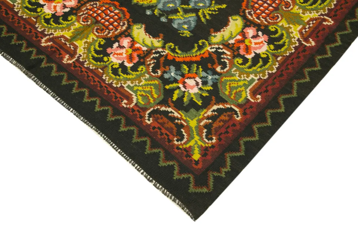 Moldovian Klasik Göbekli Siyah Pamuk Üzerine Yün El Dokuma Kilim-187x302 - Görsel 4