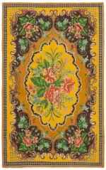 Moldovian Klasik Göbekli Sarı Pamuk Üzerine Yün El Dokuma Kilim-194x297