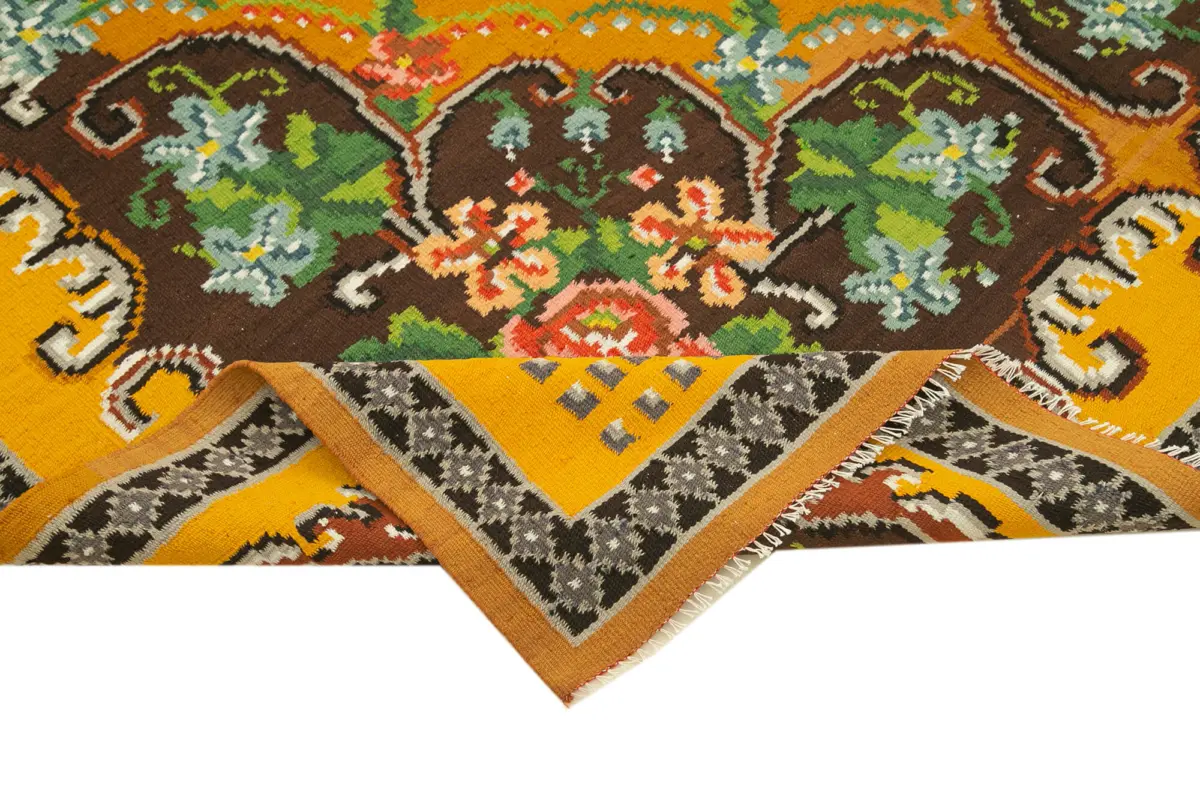 Moldovian Klasik Göbekli Sarı Pamuk Üzerine Yün El Dokuma Kilim-194x297 - Görsel 6