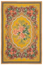 Moldovian Klasik Göbekli Sarı Pamuk Üzerine Yün El Dokuma Kilim-197x291