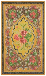 Moldovian Klasik Göbekli Sarı Pamuk Üzerine Yün El Dokuma Kilim-190x314