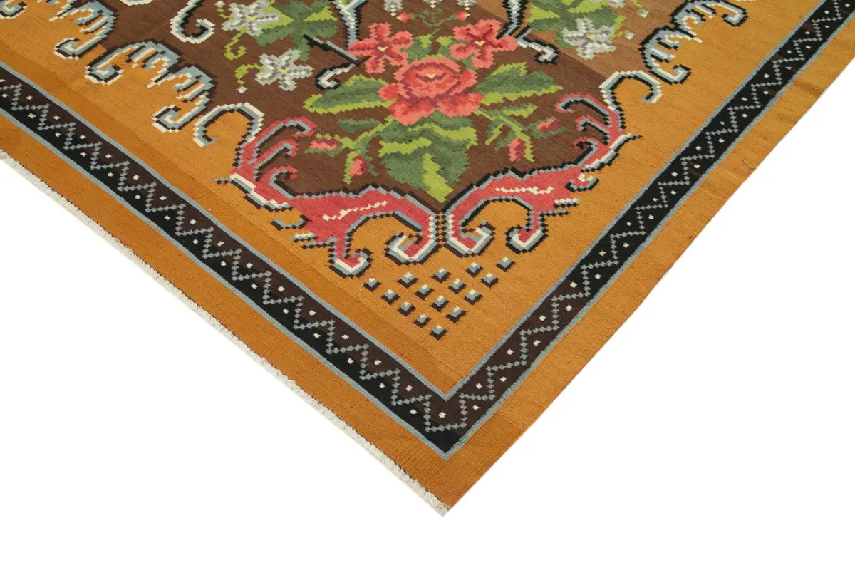 Moldovian Klasik Göbekli Sarı Pamuk Üzerine Yün El Dokuma Kilim-190x314 - Görsel 4