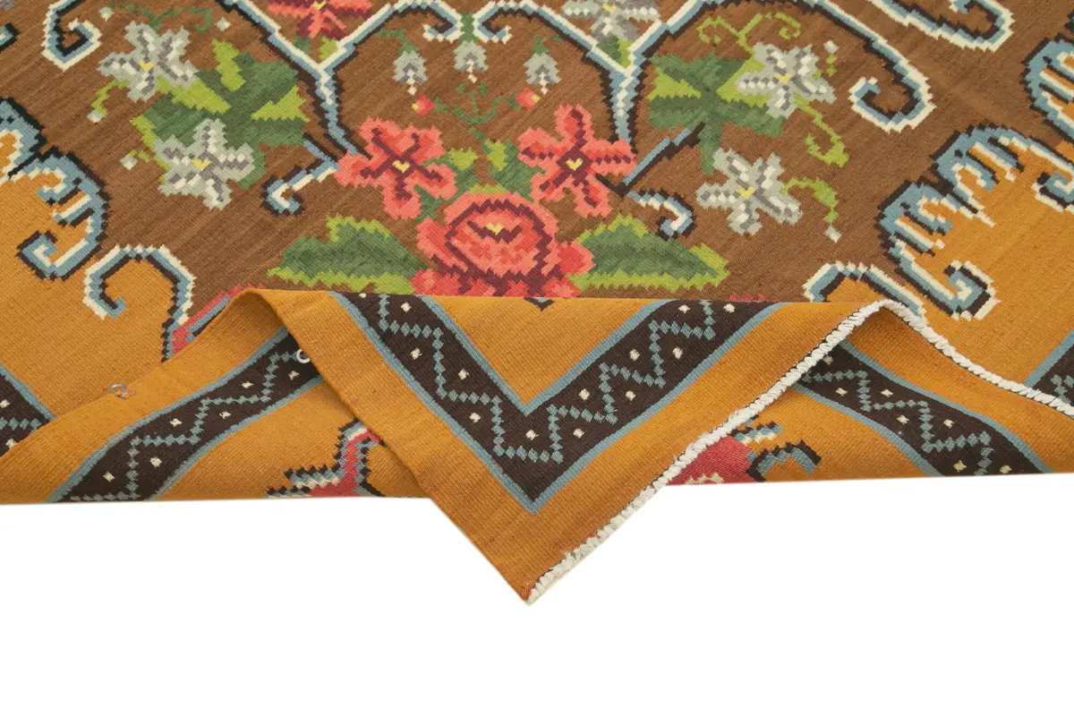 Moldovian Klasik Göbekli Sarı Pamuk Üzerine Yün El Dokuma Kilim-190x314 - Görsel 6