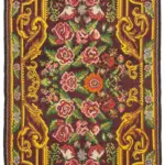 Moldovian Klasik Göbekli Siyah Pamuk Üzerine Yün El Dokuma Kilim-202x320