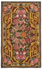 Moldovian Klasik Göbekli Siyah Pamuk Üzerine Yün El Dokuma Kilim-202x320