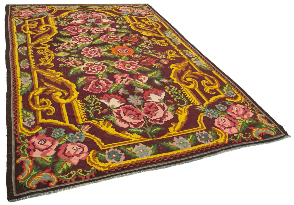 Moldovian Klasik Göbekli Siyah Pamuk Üzerine Yün El Dokuma Kilim-202x320 - Görsel 2