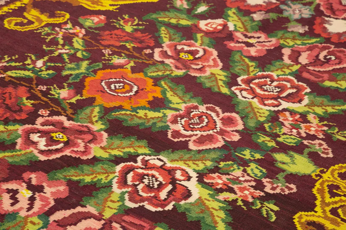 Moldovian Klasik Göbekli Siyah Pamuk Üzerine Yün El Dokuma Kilim-202x320 - Görsel 5