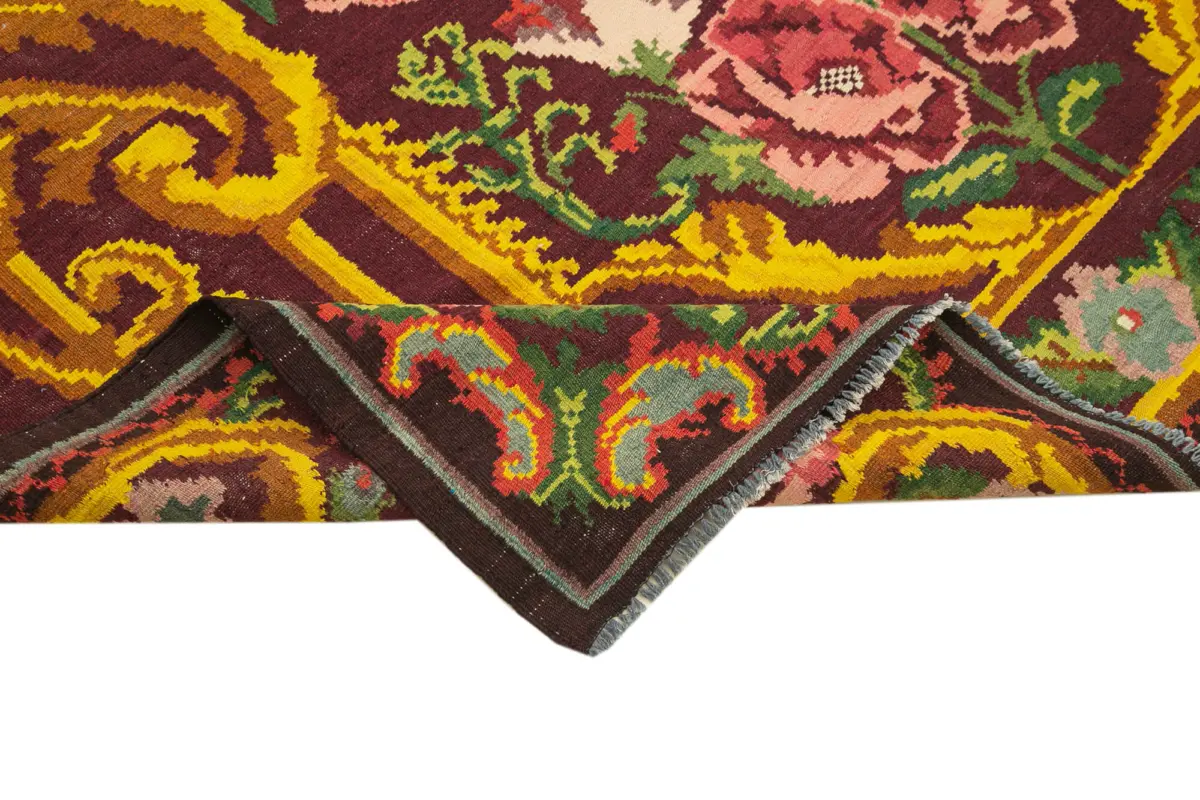 Moldovian Klasik Göbekli Siyah Pamuk Üzerine Yün El Dokuma Kilim-202x320 - Görsel 6