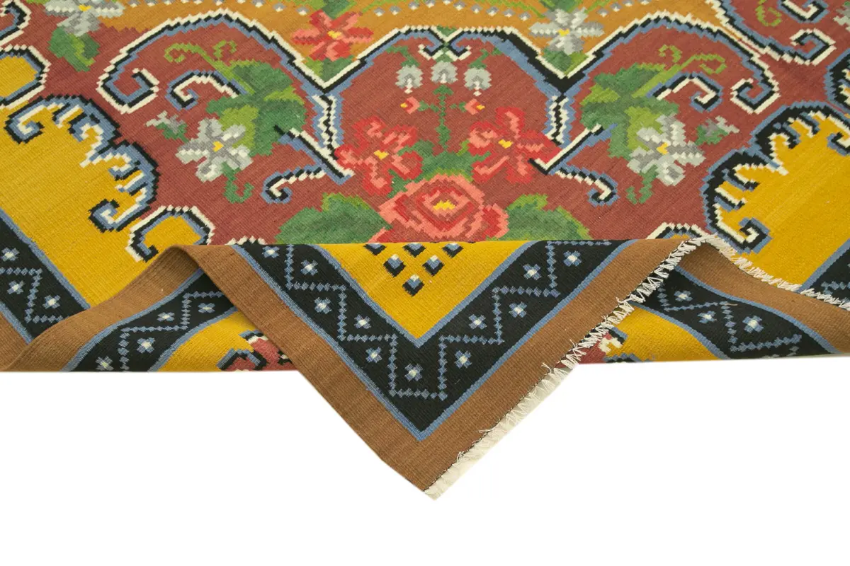 Moldovian Klasik Göbekli Sarı Pamuk Üzerine Yün El Dokuma Kilim-198x295 - Görsel 6