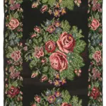 Moldovian Klasik Göbekli Siyah Pamuk Üzerine Yün El Dokuma Kilim-195x470