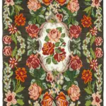 Moldovian Klasik Göbekli Siyah Pamuk Üzerine Yün El Dokuma Kilim-190x330