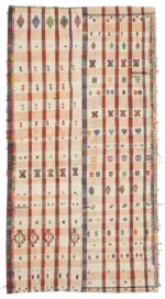 Anadolu Eskitme Turuncu Pamuk Üzerine Yün El Dokuma Kilim-147x280