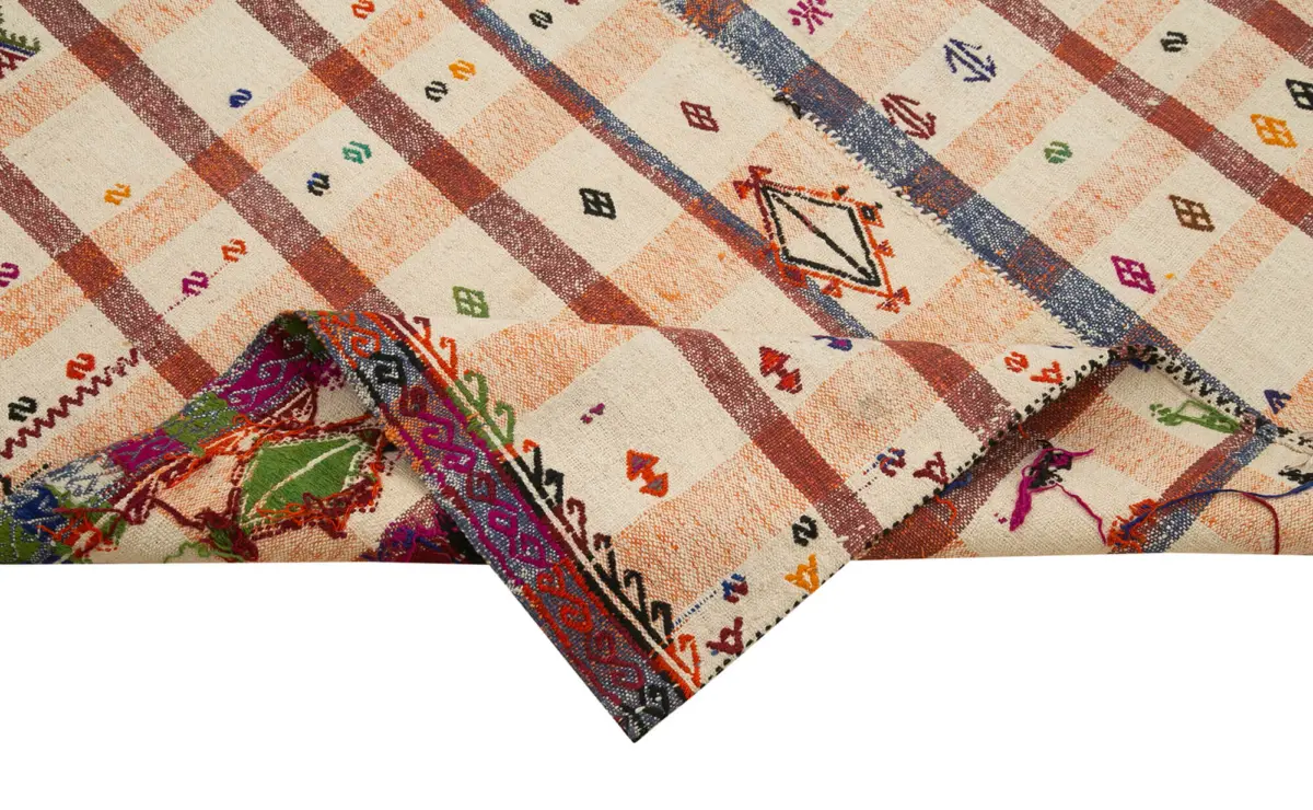 Anadolu Eskitme Turuncu Pamuk Üzerine Yün El Dokuma Kilim-147x280 - Görsel 6