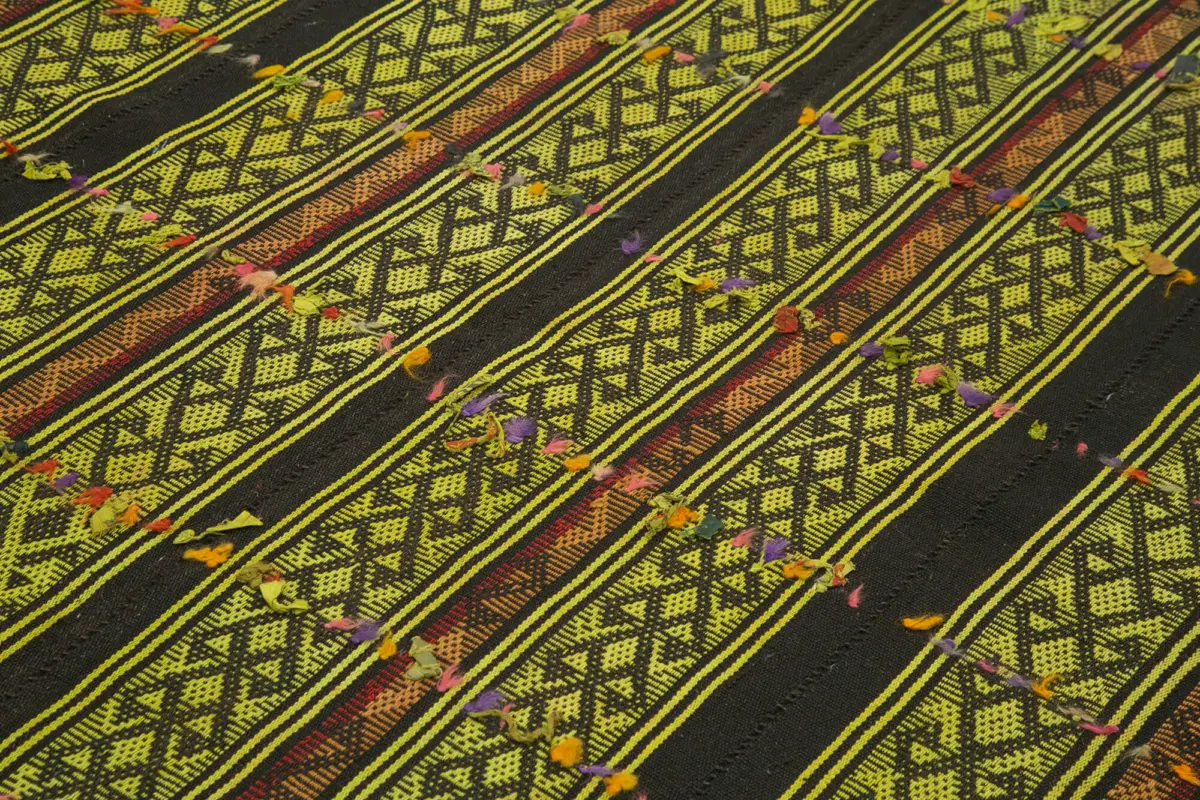 Anadolu Eskitme Yeşil Pamuk Üzerine Yün El Dokuma Kilim-190x220 - Görsel 5