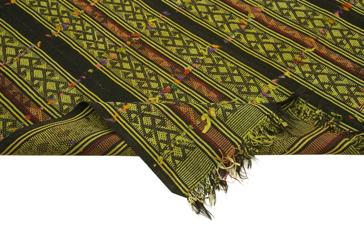 Anadolu Eskitme Yeşil Pamuk Üzerine Yün El Dokuma Kilim-190x220 - Görsel 6