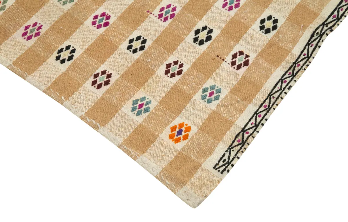 Anadolu Eskitme Sarı Pamuk Üzerine Yün El Dokuma Kilim-092x357 - Görsel 4