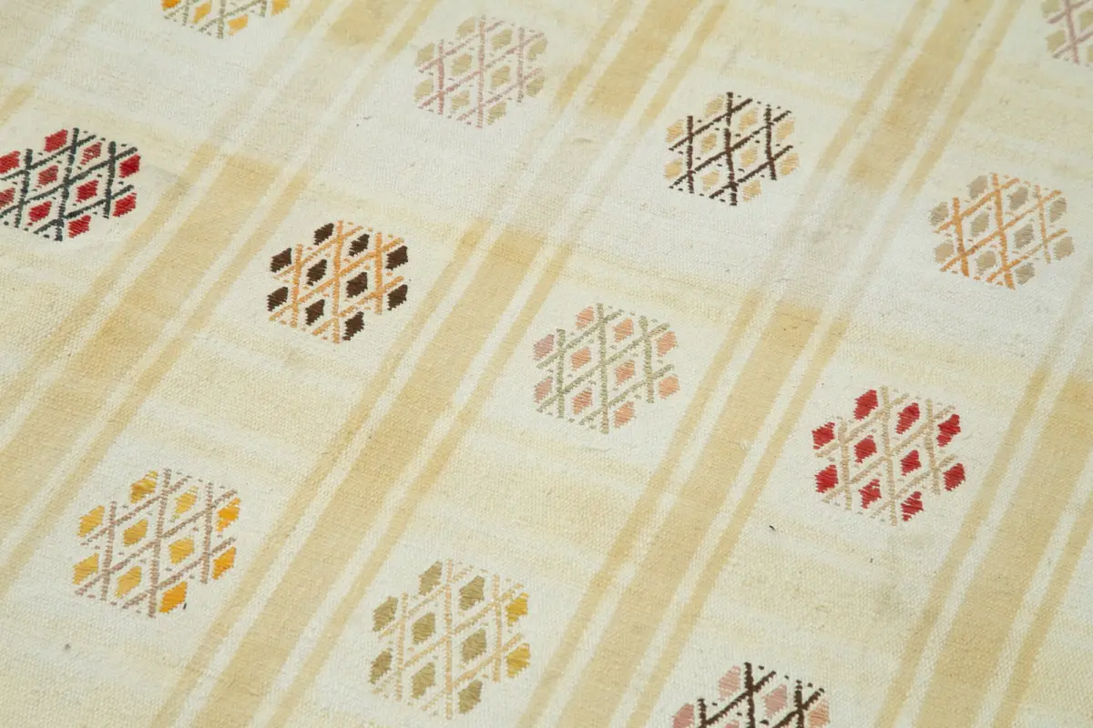 Anadolu Eskitme Bej Pamuk Üzerine Yün El Dokuma Kilim-116x292 - Görsel 5