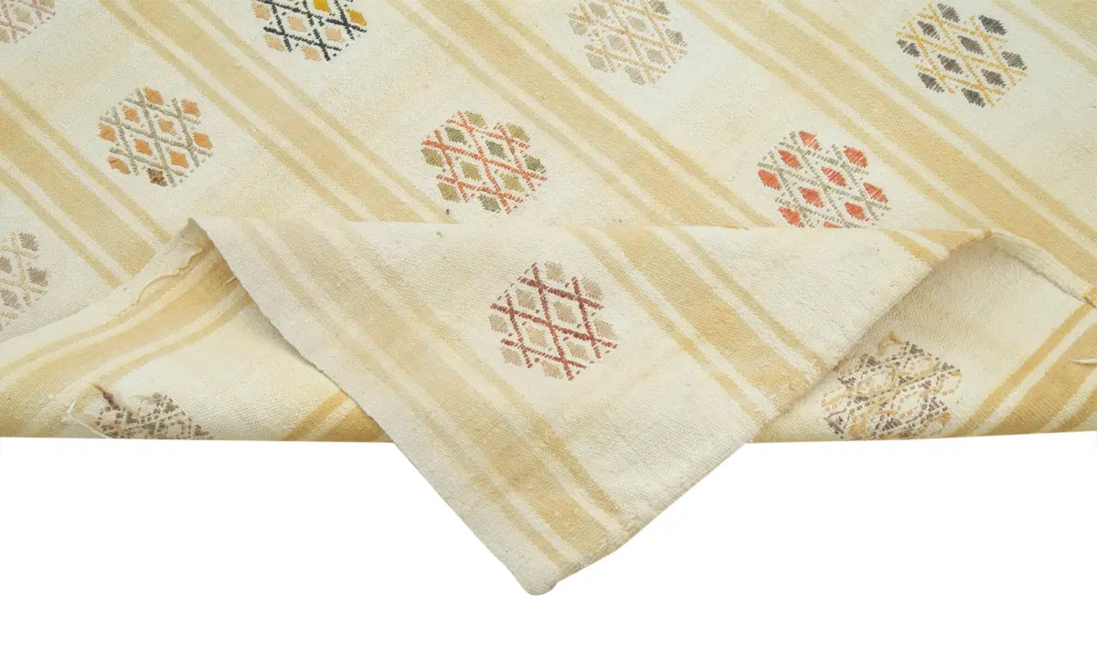 Anadolu Eskitme Bej Pamuk Üzerine Yün El Dokuma Kilim-116x292 - Görsel 6