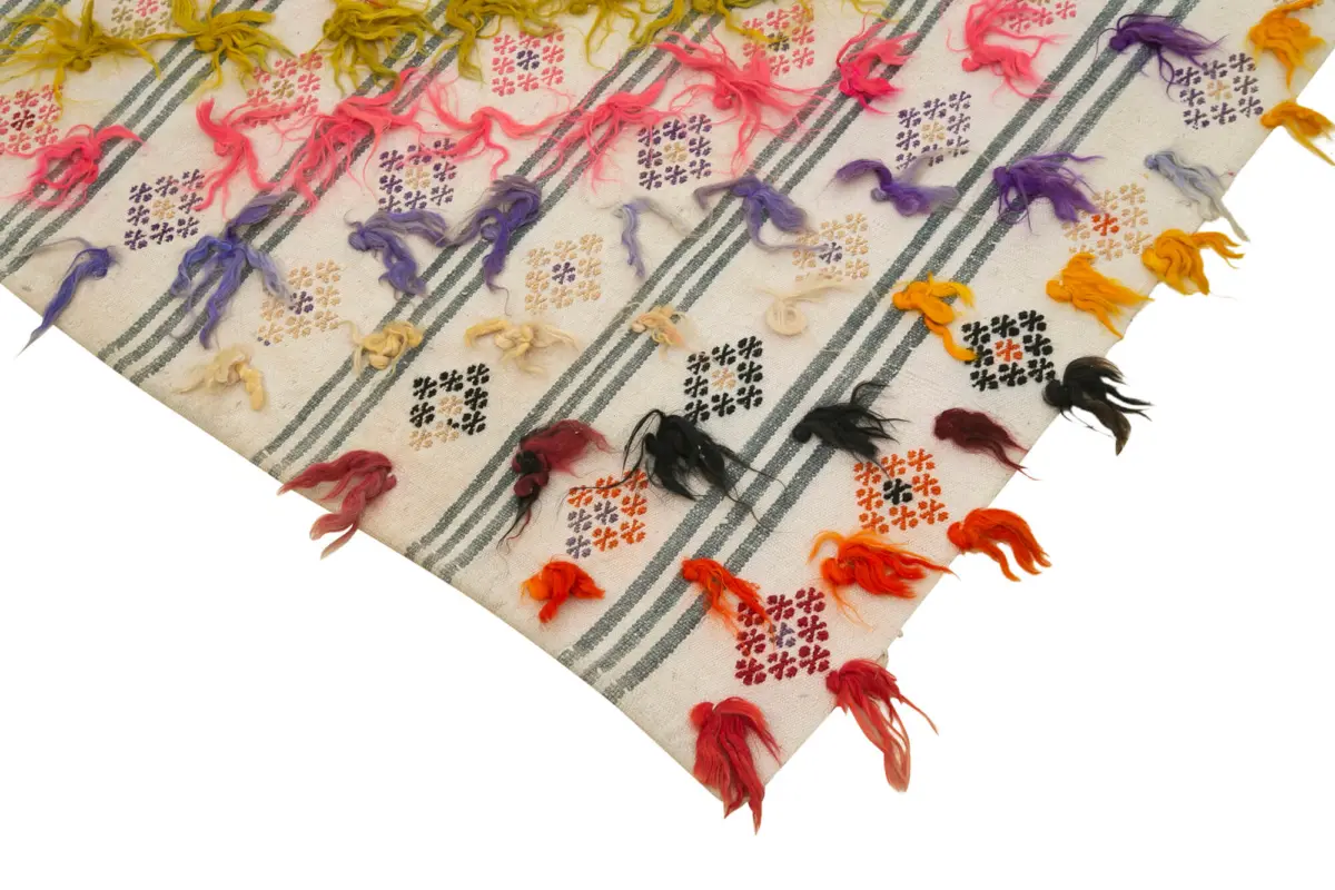 Anadolu Eskitme Bej Pamuk Üzerine Yün El Dokuma Kilim-101x328 - Görsel 4