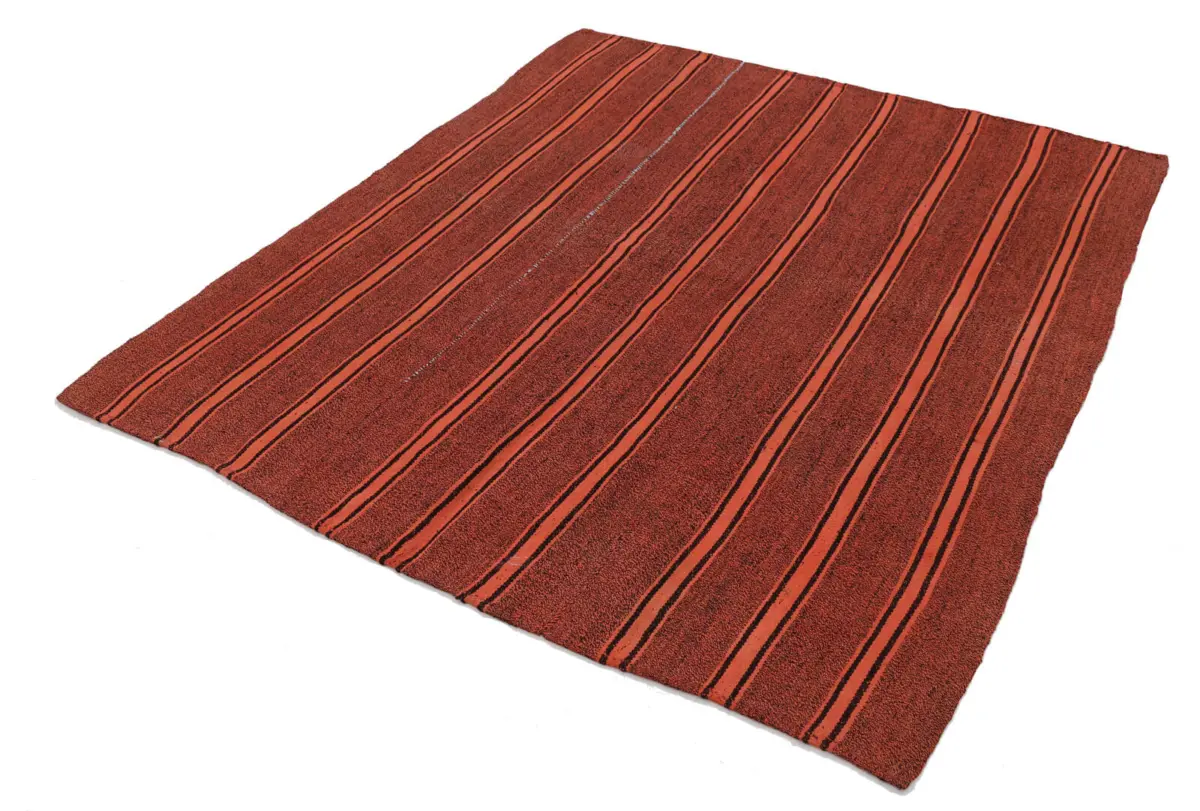 Anadolu Eskitme Kırmızı Pamuk Üzerine Yün El Dokuma Kilim-182x214 - Görsel 2