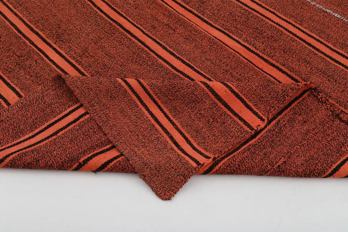 Anadolu Eskitme Kırmızı Pamuk Üzerine Yün El Dokuma Kilim-182x214 - Görsel 5