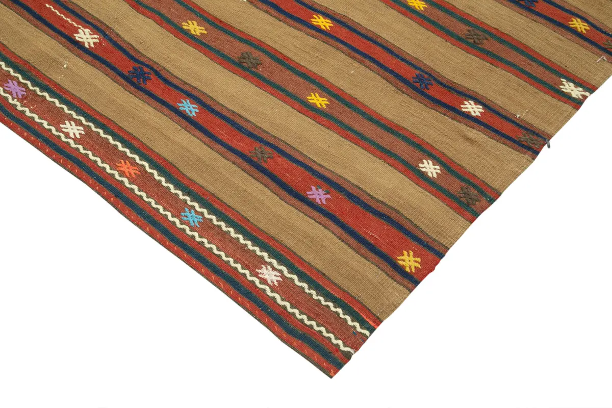 Anadolu Eskitme Kahverengi Pamuk Üzerine Yün El Dokuma Kilim-158x258 - Görsel 4