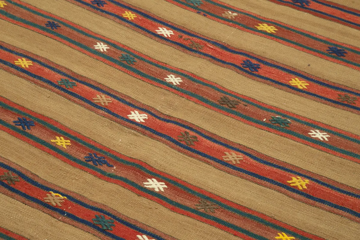 Anadolu Eskitme Kahverengi Pamuk Üzerine Yün El Dokuma Kilim-158x258 - Görsel 5