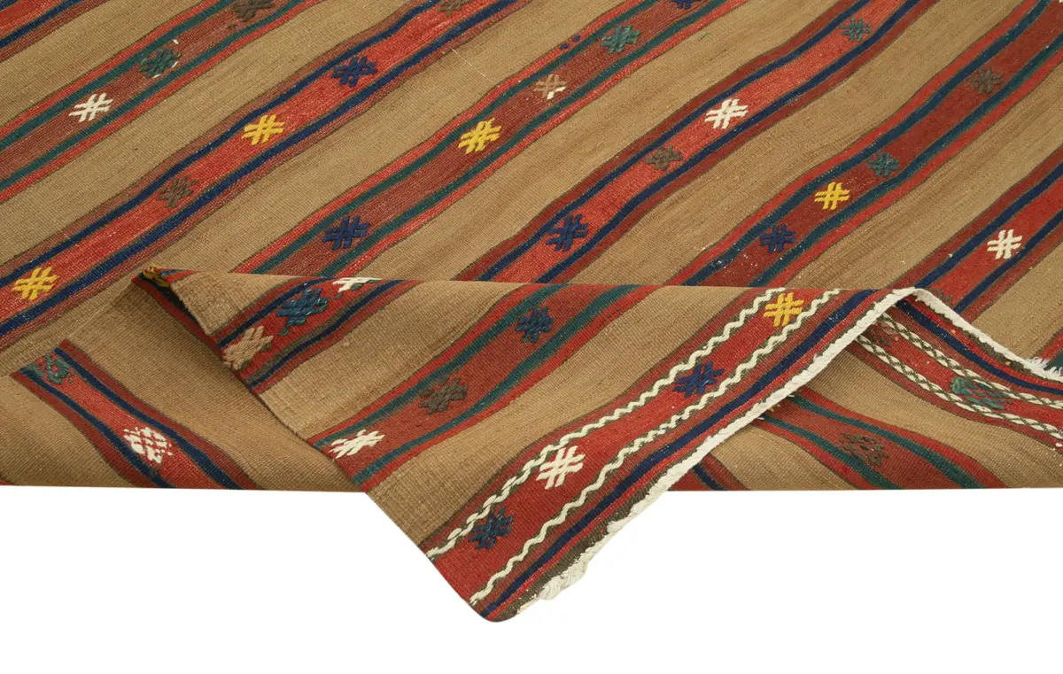 Anadolu Eskitme Kahverengi Pamuk Üzerine Yün El Dokuma Kilim-158x258 - Görsel 6