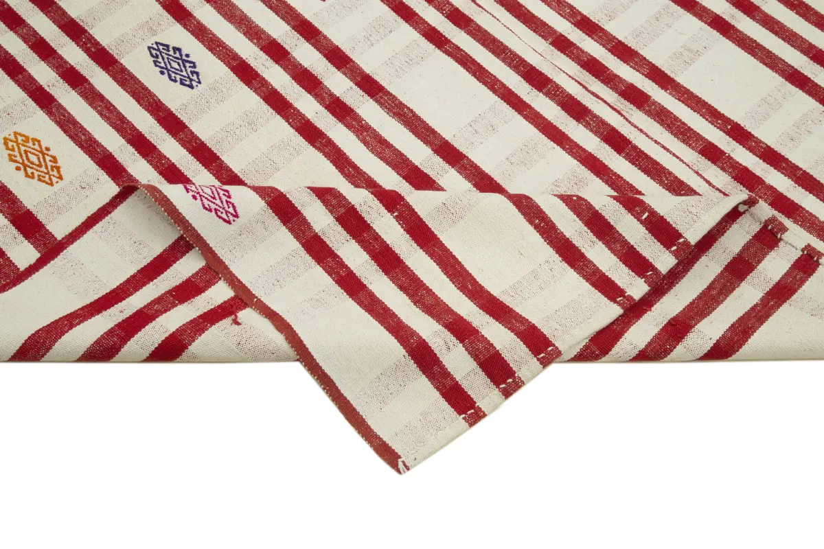 Anadolu Eskitme Kırmızı Pamuk Üzerine Yün El Dokuma Kilim-196x258 - Görsel 6