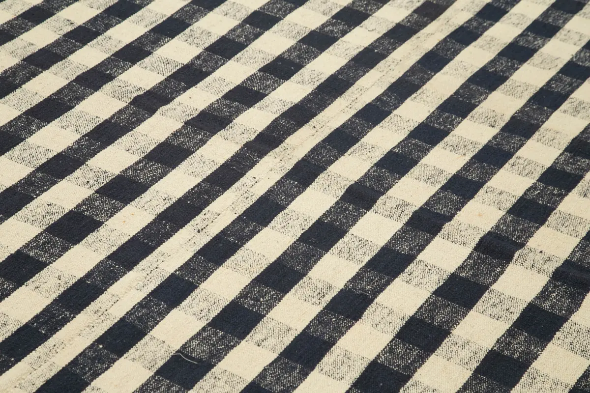 Anadolu Eskitme Siyah Pamuk Üzerine Yün El Dokuma Kilim-206x326 - Görsel 5
