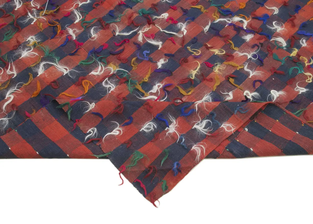 Anadolu Eskitme Kırmızı Pamuk Üzerine Yün El Dokuma Kilim-185x324 - Görsel 6