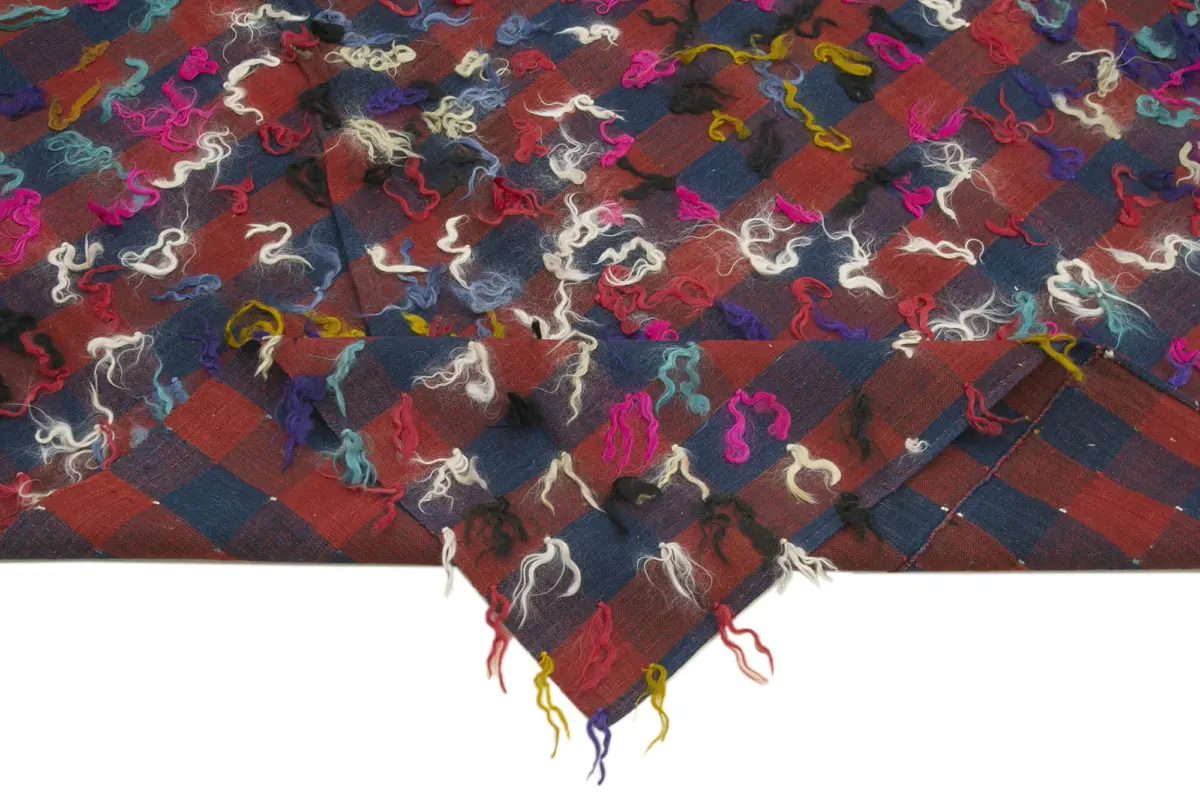 Anadolu Eskitme Kırmızı Pamuk Üzerine Yün El Dokuma Kilim-187x295 - Görsel 6