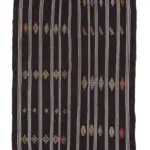 Kıl Çizgili Kahverengi Keçi Kılı İpliğinden El Dokuma Kilim-185x256